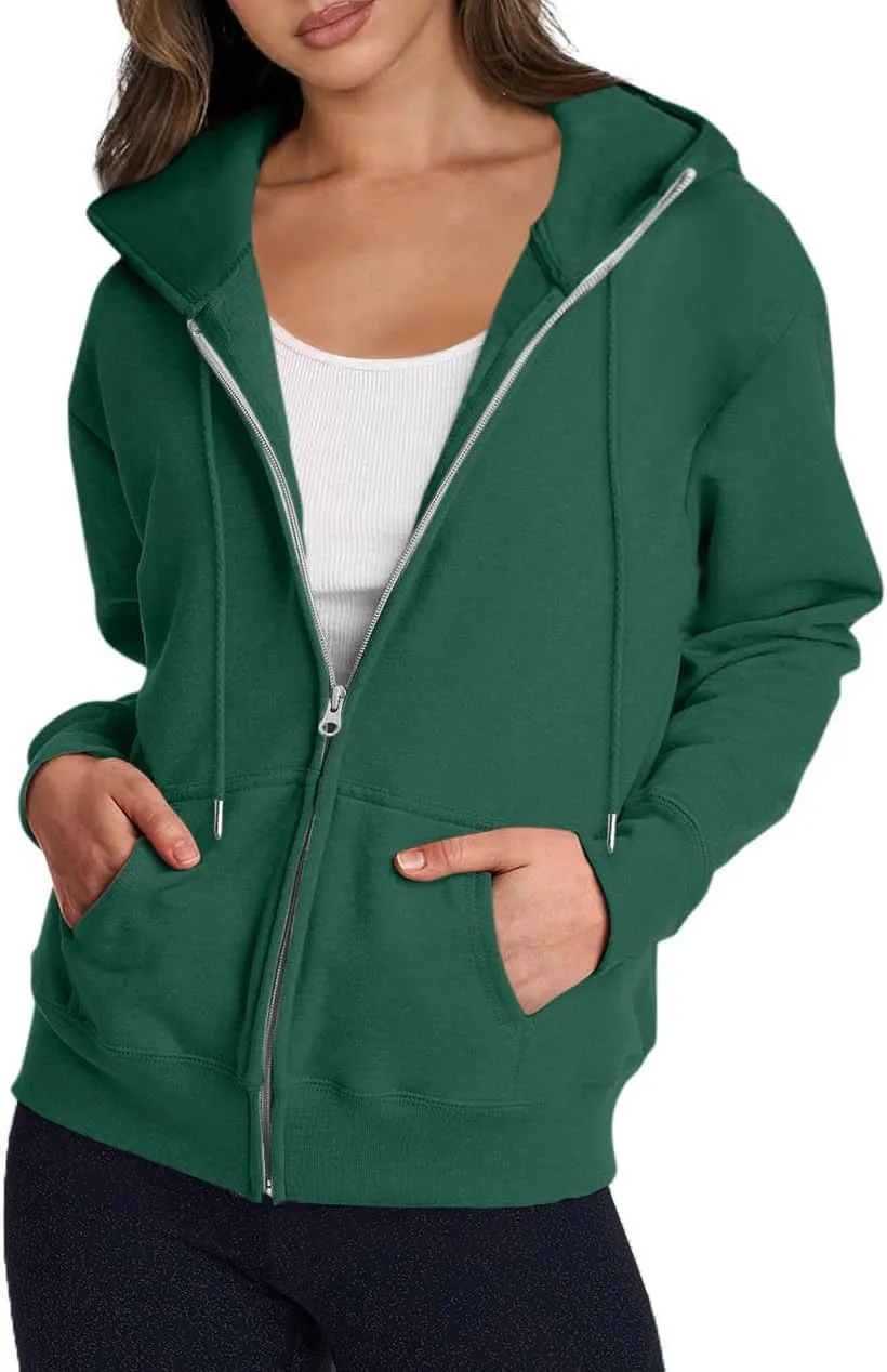 Womens Zip Up Hoodies Long Sleeve Oversized Sweatshirts Fleece Y2K Drawstring Fall Jackets with Pockets Outerwear