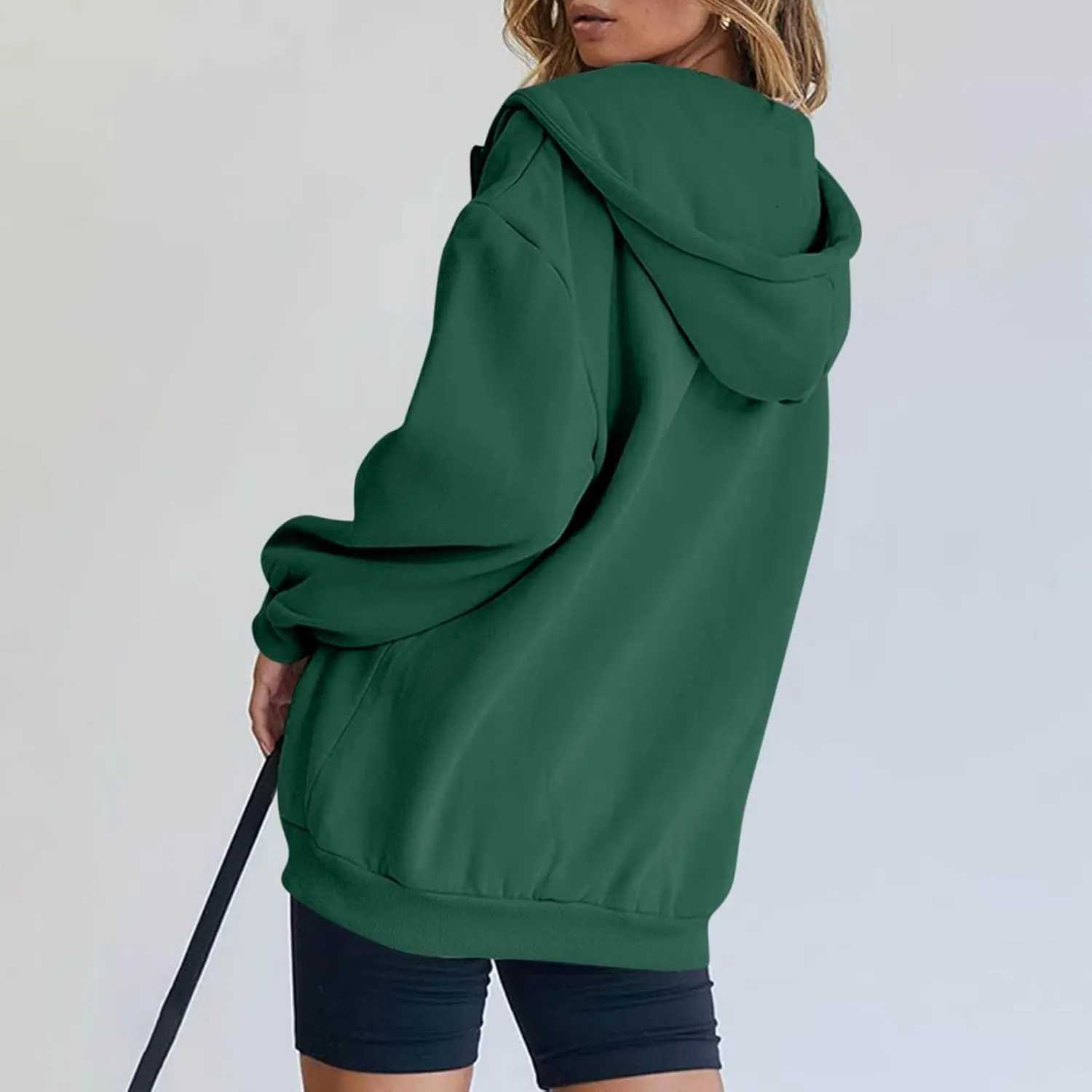 Womens Zip Up Hoodies Long Sleeve Oversized Sweatshirts Fleece Y2K Drawstring Fall Jackets with Pockets Outerwear