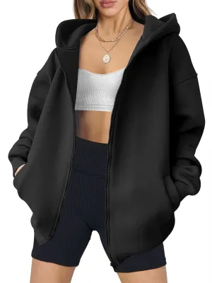 Womens Zip Up Hoodies Oversized Sweatshirt Long Sleeve Fleece Jackets Y2K Outfits Hooded Sweatshirt with Pockets