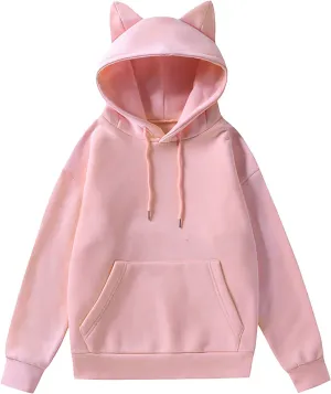 Wool Lined Cat Ear Hoodie Aesthetic Hoodies with Cat Ears Animal Oversized Sweatshirts Cute Animal Hoodies Loose Fit