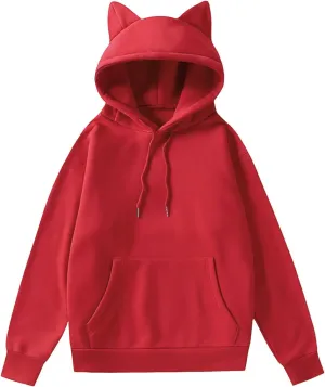 Wool Lined Cat Ear Hoodie Aesthetic Hoodies with Cat Ears Animal Oversized Sweatshirts Cute Animal Hoodies Loose Fit