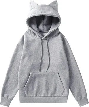 Wool Lined Cat Ear Hoodie Aesthetic Hoodies with Cat Ears Animal Oversized Sweatshirts Cute Animal Hoodies Loose Fit