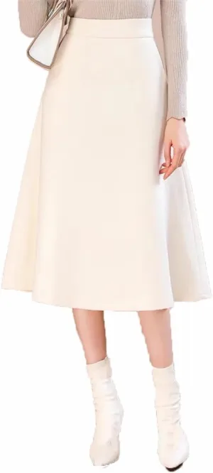Woolen Skirt for Women's Midi Pleated Umbrella Office Knee Length Skirt