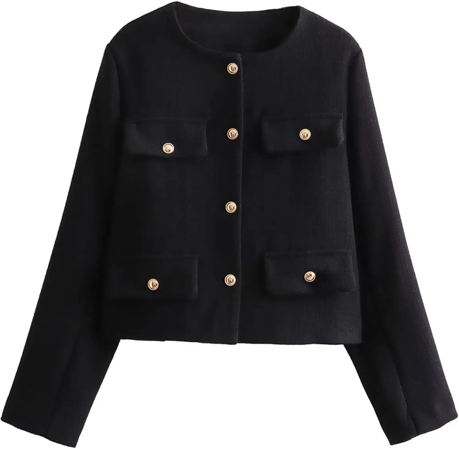 Wyeysyt Tweed Blazers for Women Collarless Tweed Jackets Button Down Crop Blazer Jacket Business Outfits with Pockets