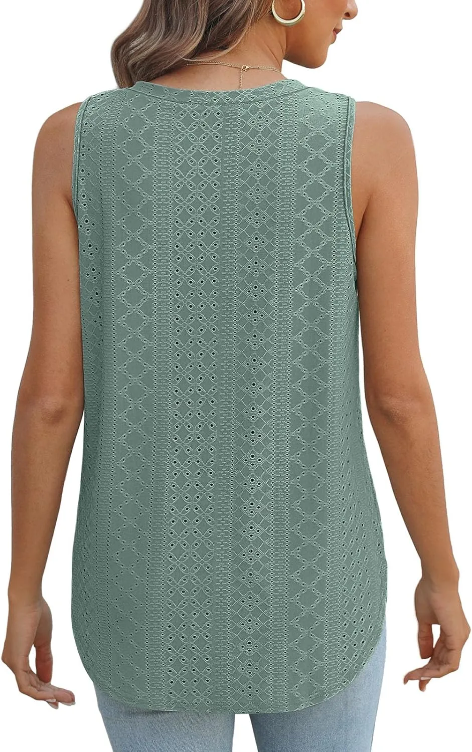 XIEERDUO Womens Tank Tops V Neck Eyelet Embroidery Casaul Sleeveless Shirts