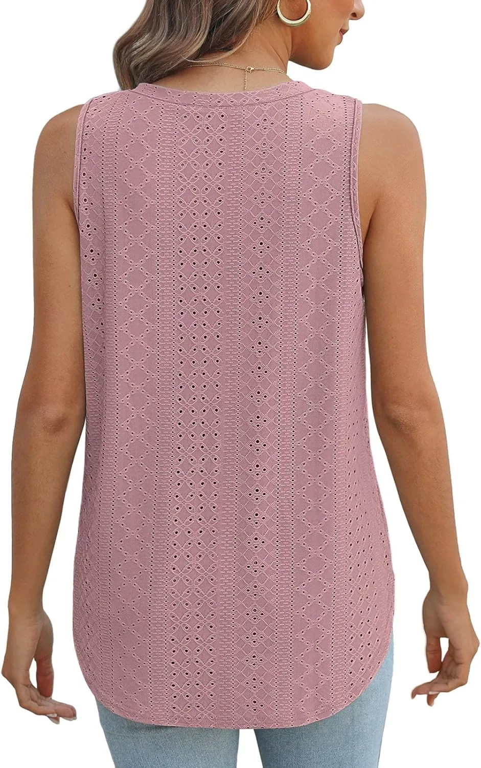 XIEERDUO Womens Tank Tops V Neck Eyelet Embroidery Casaul Sleeveless Shirts
