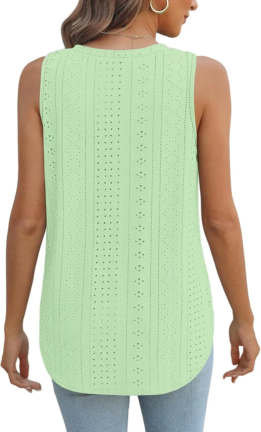 XIEERDUO Womens Tank Tops V Neck Eyelet Embroidery Casaul Sleeveless Shirts