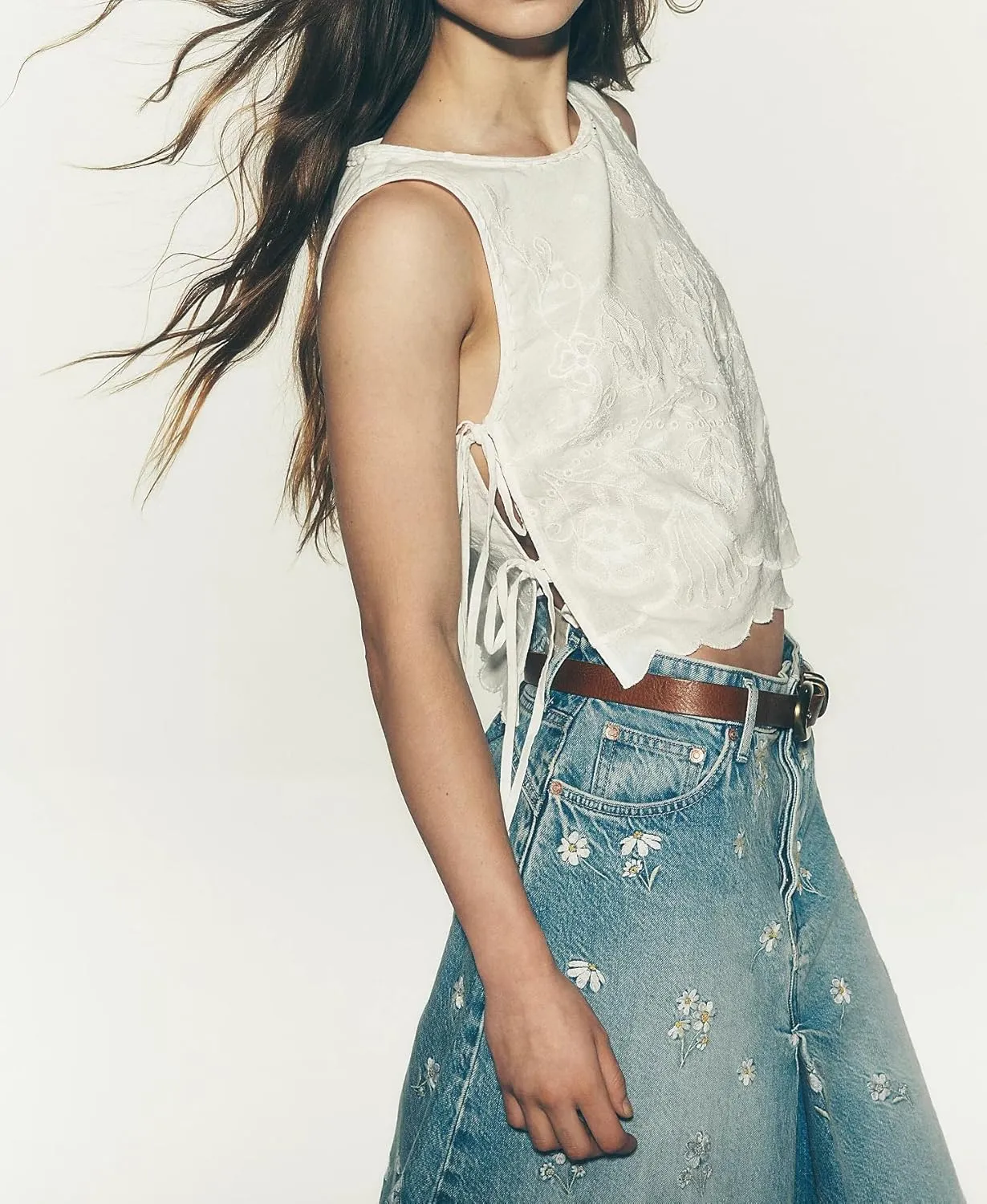 Y2k Tie Front Tank Tops Women Sleeveless Floral Embroidery Crop Vest Cami Shirt Babydoll Going Out Camisole
