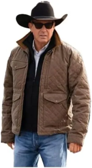 Yellowstone John Kevin Costner Brown Cotton Quilted Jacket For Men