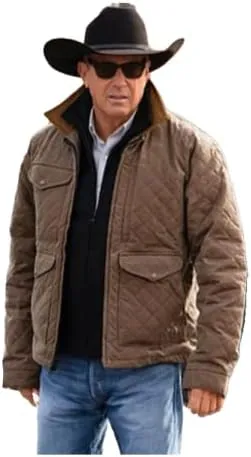 Yellowstone John Kevin Costner Brown Cotton Quilted Jacket For Men