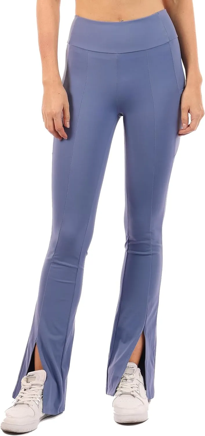Yoga Leggings with Front Slit and Pockets High Waist Tummy Control Buttery Soft Comfy Stretchy Workout Pants
