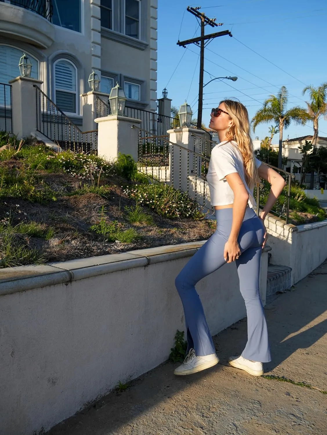 Yoga Leggings with Front Slit and Pockets High Waist Tummy Control Buttery Soft Comfy Stretchy Workout Pants