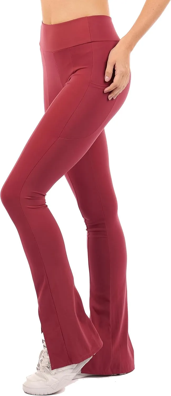 Yoga Leggings with Front Slit and Pockets High Waist Tummy Control Buttery Soft Comfy Stretchy Workout Pants