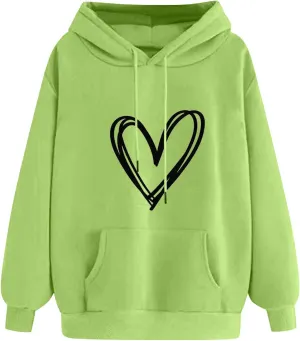 YRAETENM Heart Hoodies for Women Valentine's Day Drawstring Long Sleeve Sweatshirts Cute Holiday Pullover Tops with Pockets