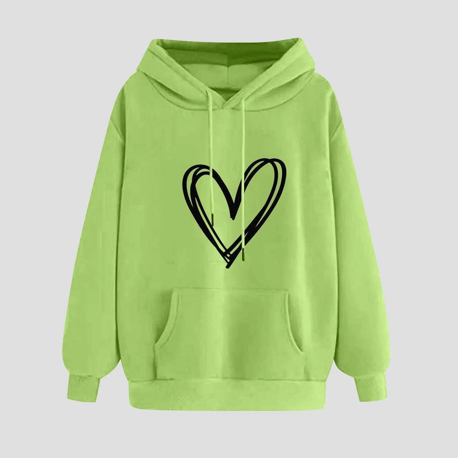 YRAETENM Heart Hoodies for Women Valentine's Day Drawstring Long Sleeve Sweatshirts Cute Holiday Pullover Tops with Pockets