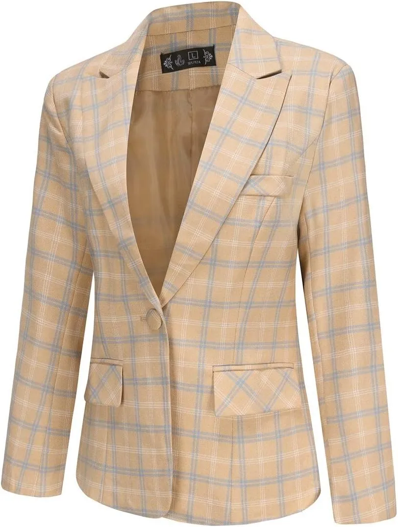 YUNCLOS Women's Vintage 2 Piece Plaid Suit Set 1 Button Stylish Blazer and Pants