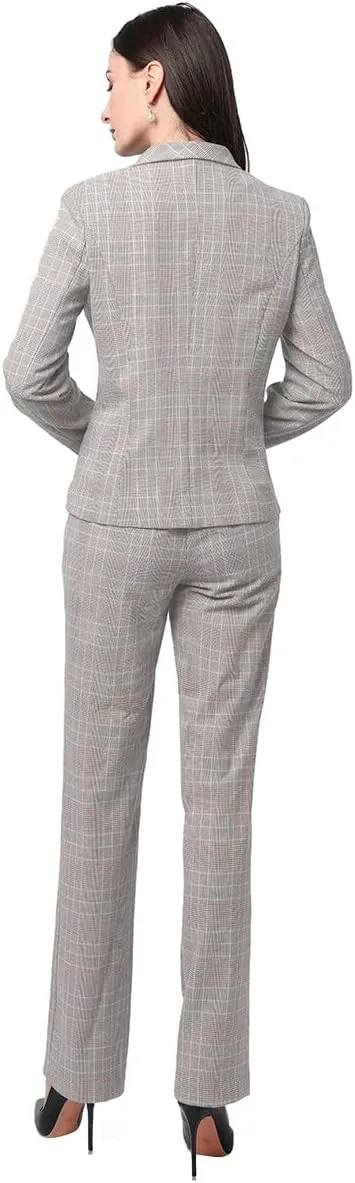YUNCLOS Women's Vintage 2 Piece Plaid Suit Set 1 Button Stylish Blazer and Pants