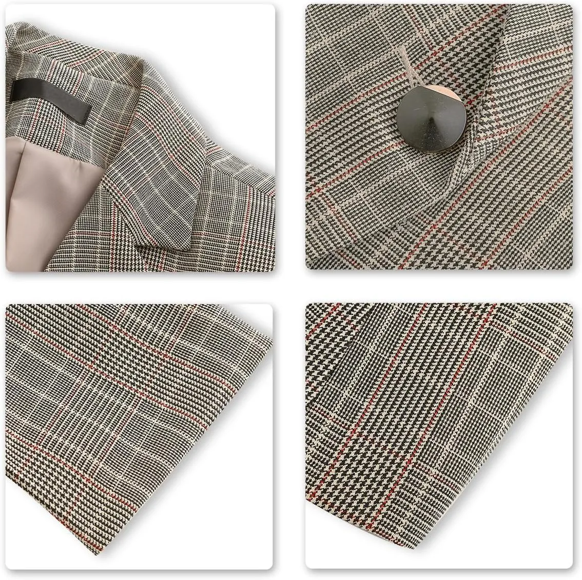 YUNCLOS Women's Vintage 2 Piece Plaid Suit Set 1 Button Stylish Blazer and Pants