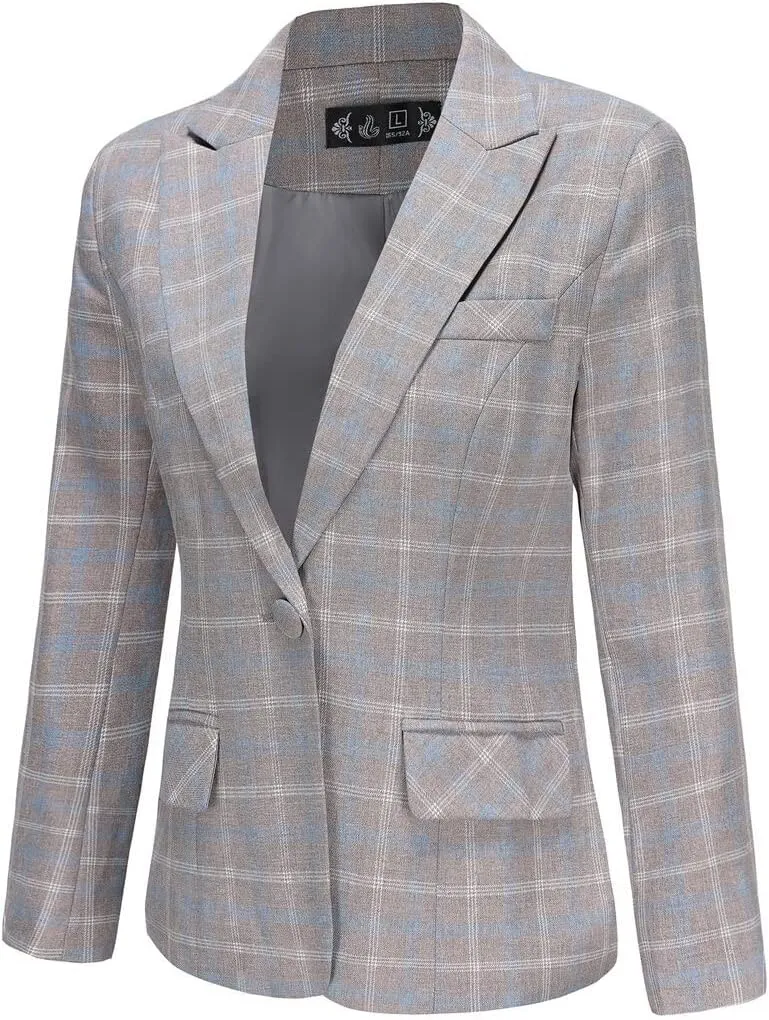 YUNCLOS Women's Vintage 2 Piece Plaid Suit Set 1 Button Stylish Blazer and Pants