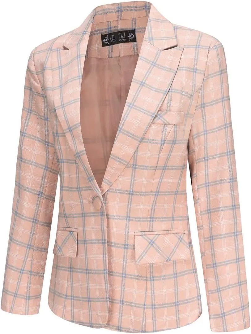 YUNCLOS Women's Vintage 2 Piece Plaid Suit Set 1 Button Stylish Blazer and Pants