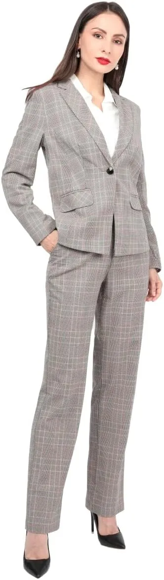 YUNCLOS Women's Vintage 2 Piece Plaid Suit Set 1 Button Stylish Blazer and Pants