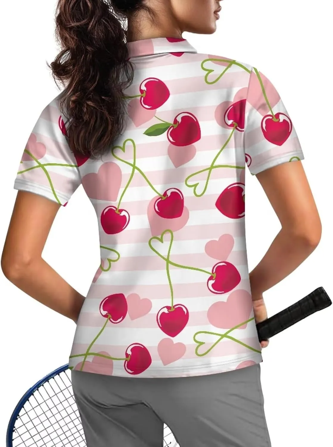 Yuuxorilu Womens Golf Shirt Short Sleeve Zip Up Workout Tops