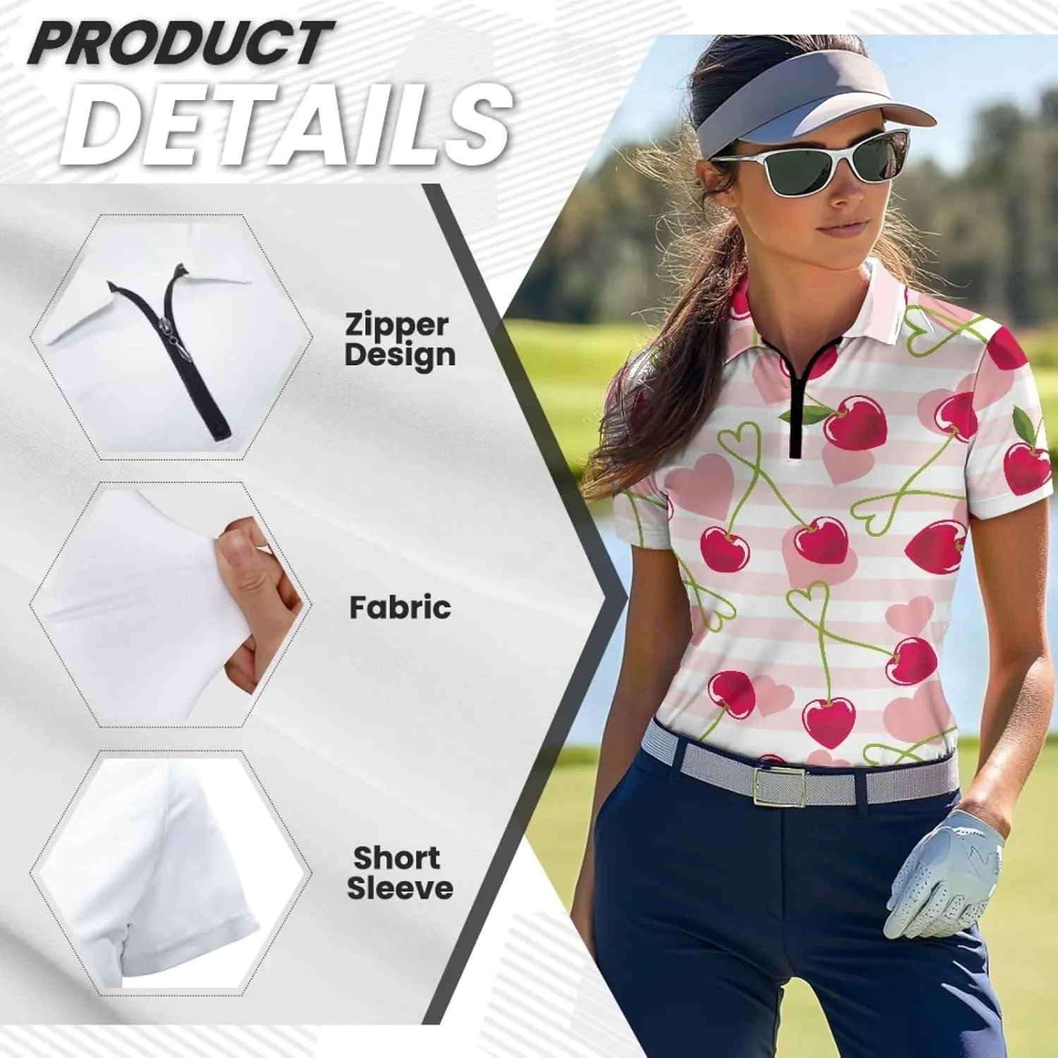 Yuuxorilu Womens Golf Shirt Short Sleeve Zip Up Workout Tops