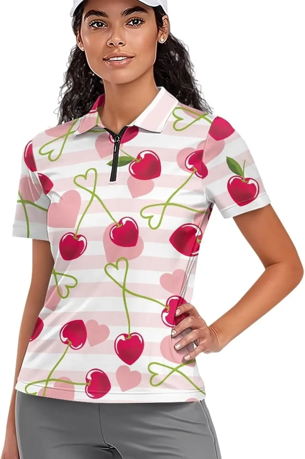 Yuuxorilu Womens Golf Shirt Short Sleeve Zip Up Workout Tops
