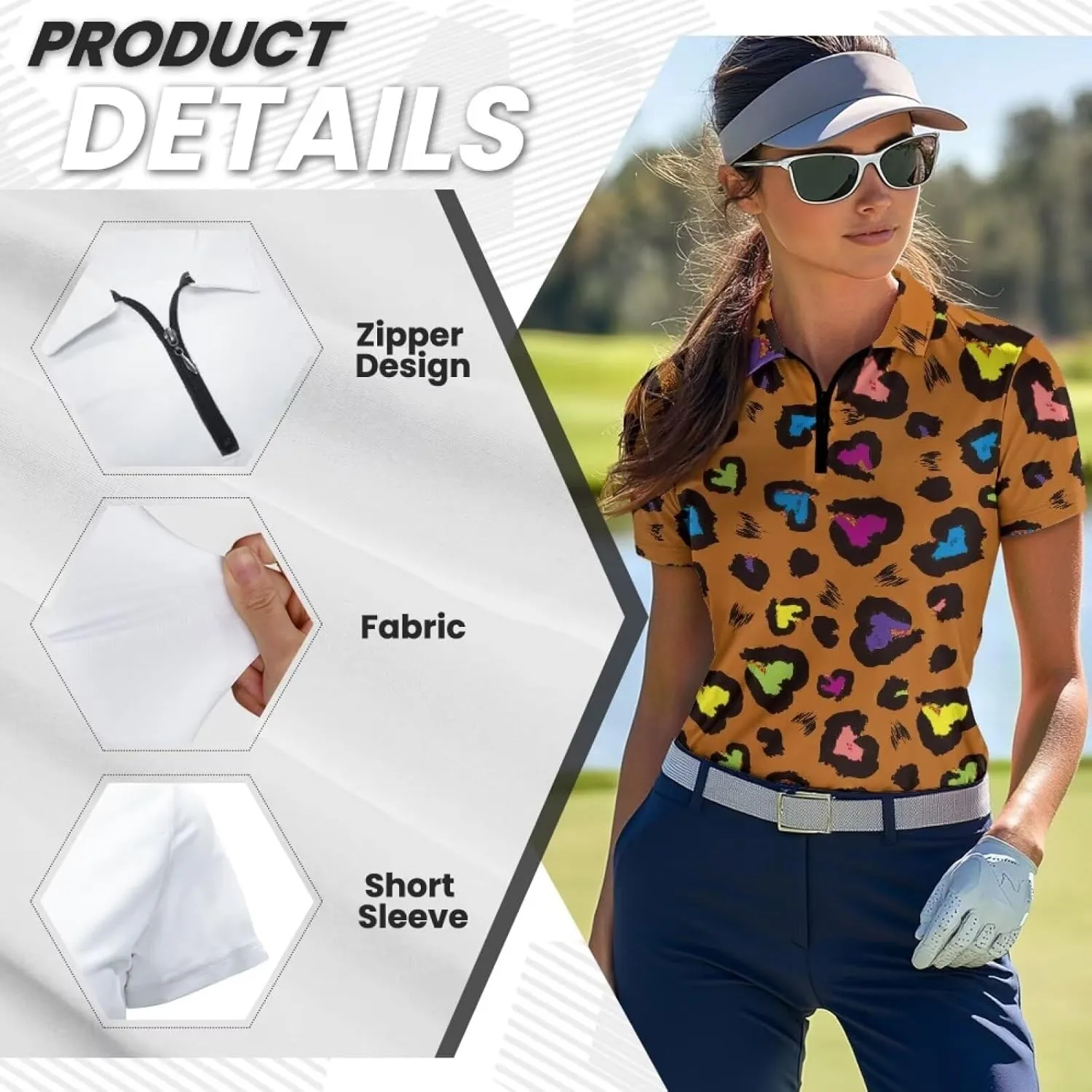 Yuuxorilu Womens Golf Shirt Short Sleeve Zip Up Workout Tops