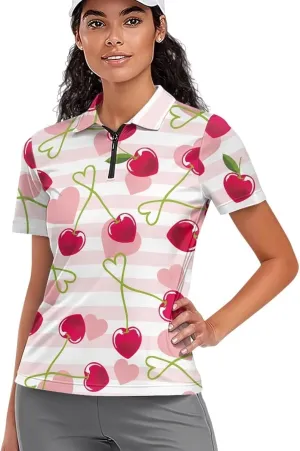Yuuxorilu Womens Golf Shirt Short Sleeve Zip Up Workout Tops