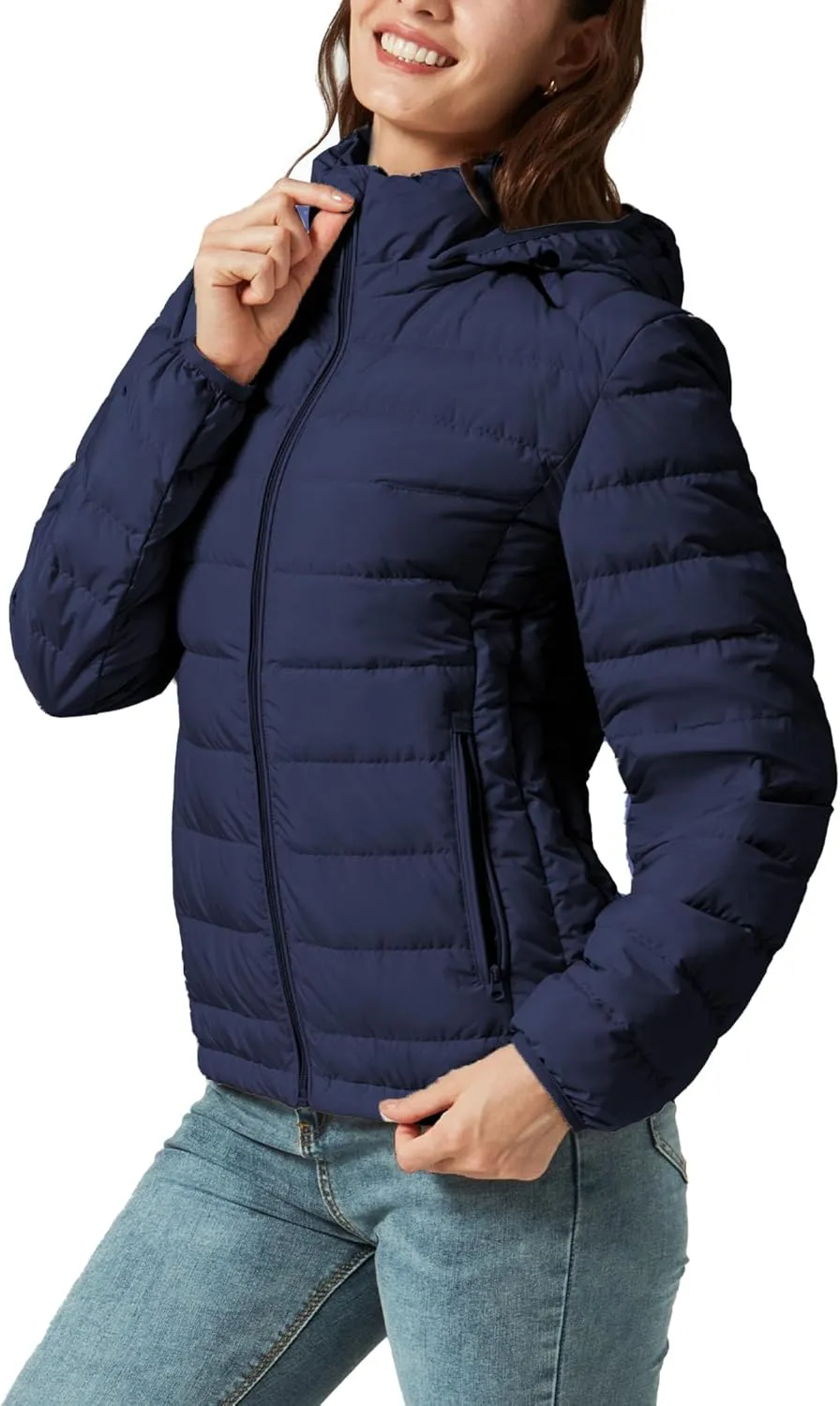 YZG Down Jacket for Women Lightweight Long Sleeve Quilted Puffer Coat with Detachable Hooded