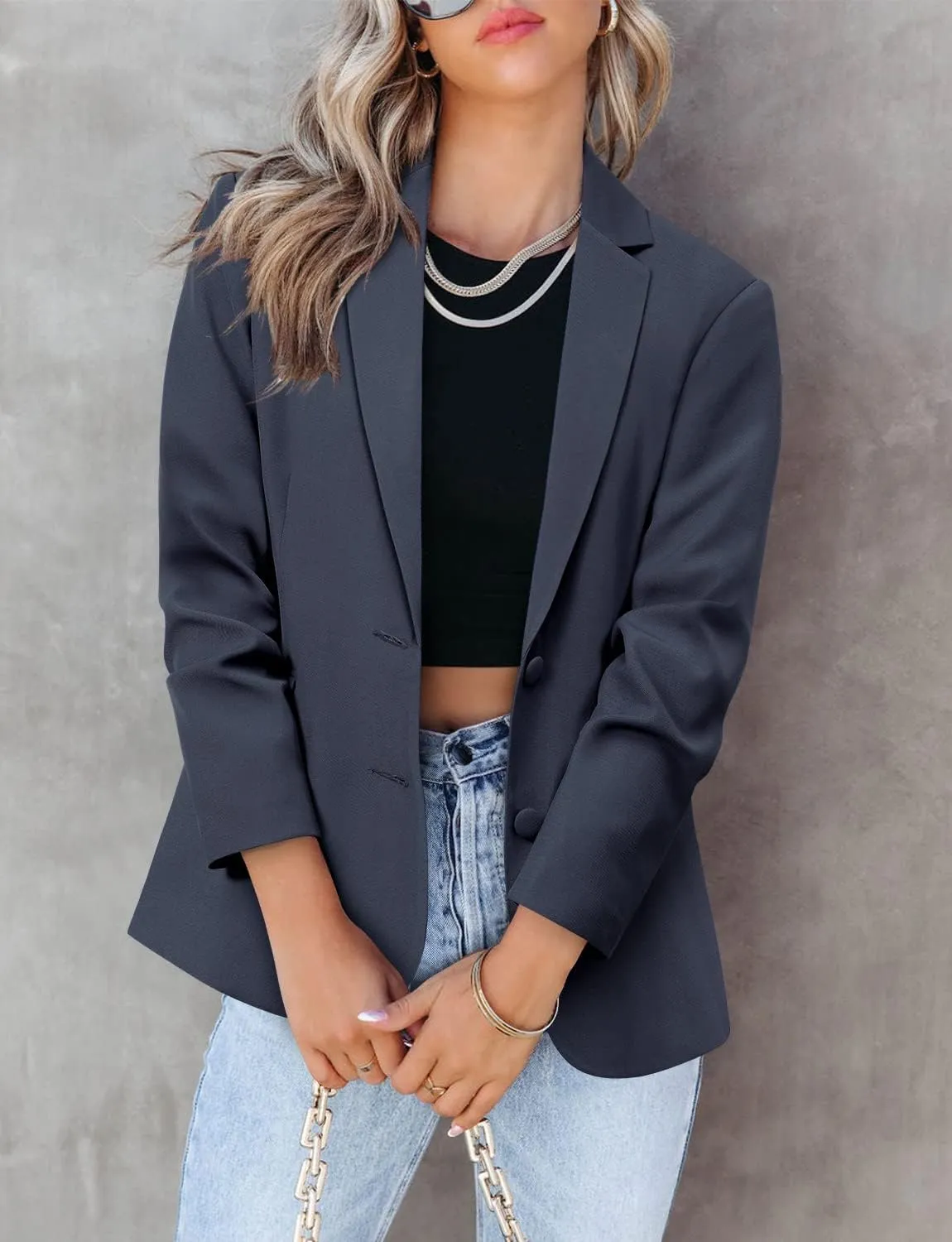 ZDLONG Women's Casual Blazer Suit Jackets Long Sleeve Open Front with Button Pockets