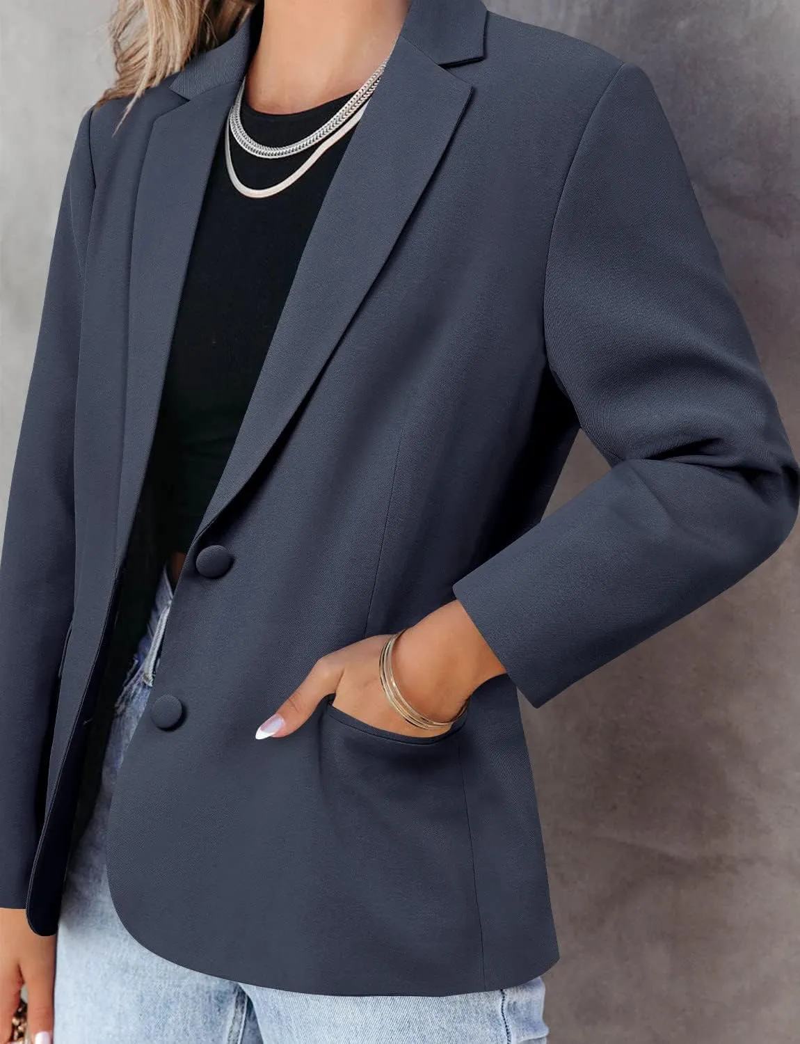 ZDLONG Women's Casual Blazer Suit Jackets Long Sleeve Open Front with Button Pockets