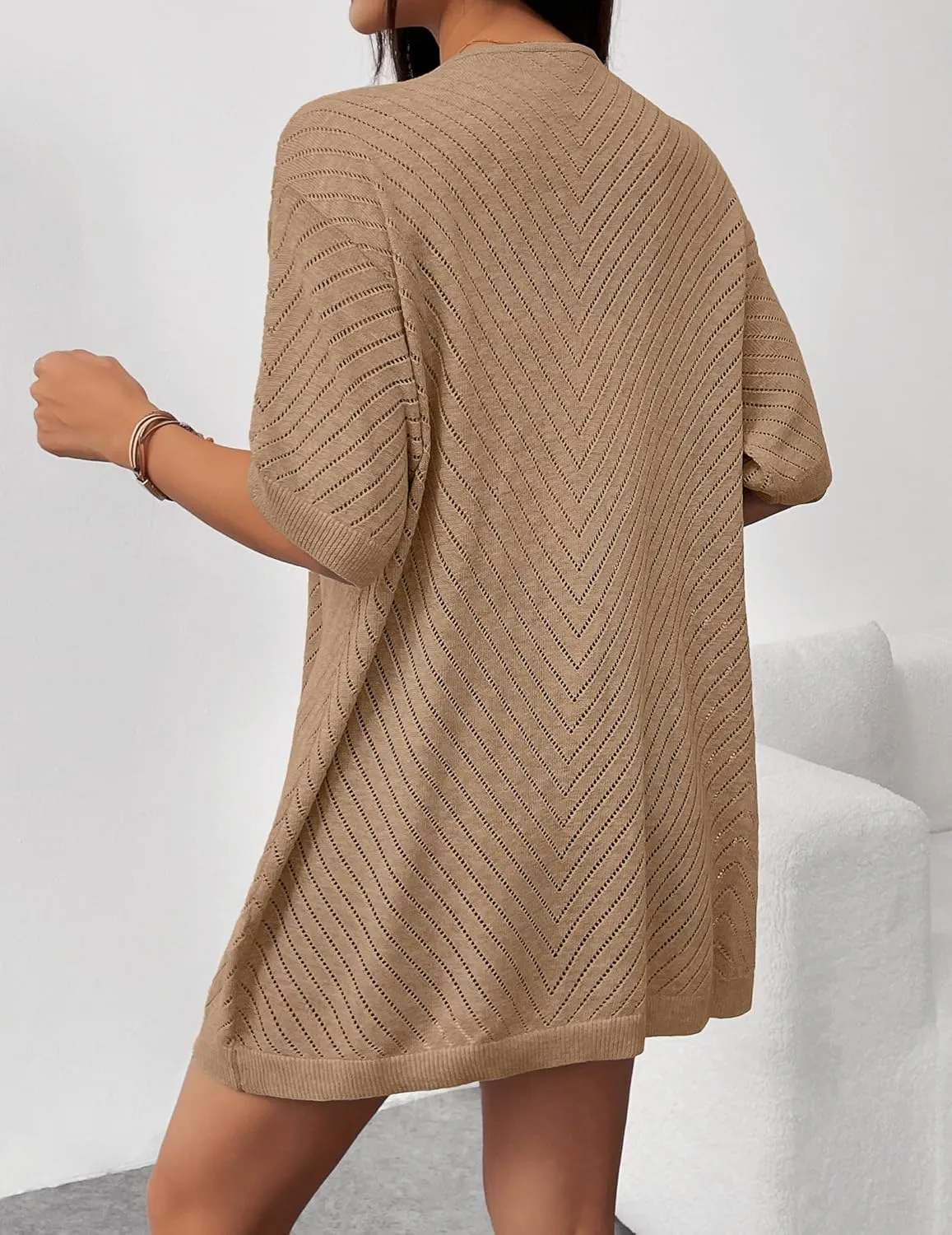 Zeagoo Lightweight Summer Cardigan for Women Short Sleeve V Neck Crochet Kimonos Loose Open Front Hollow Out Cover Ups