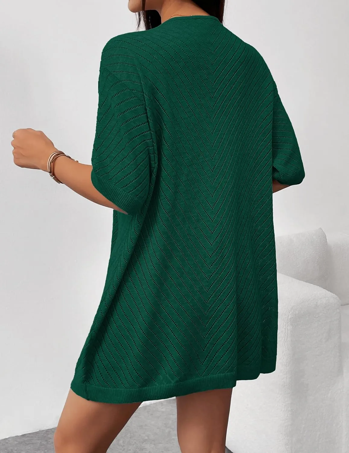 Zeagoo Lightweight Summer Cardigan for Women Short Sleeve V Neck Crochet Kimonos Loose Open Front Hollow Out Cover Ups