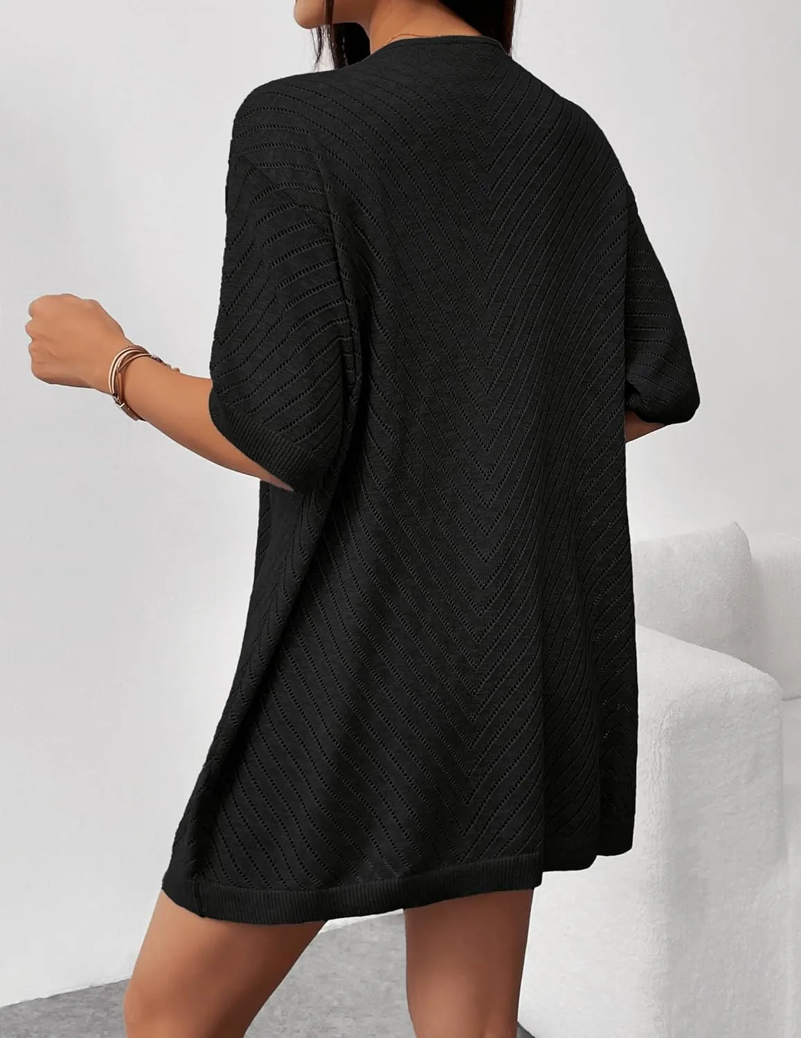 Zeagoo Lightweight Summer Cardigan for Women Short Sleeve V Neck Crochet Kimonos Loose Open Front Hollow Out Cover Ups