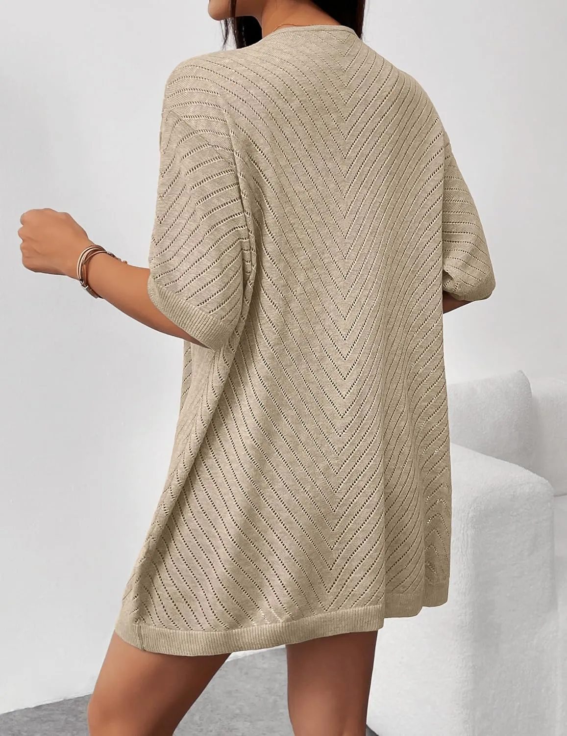 Zeagoo Lightweight Summer Cardigan for Women Short Sleeve V Neck Crochet Kimonos Loose Open Front Hollow Out Cover Ups