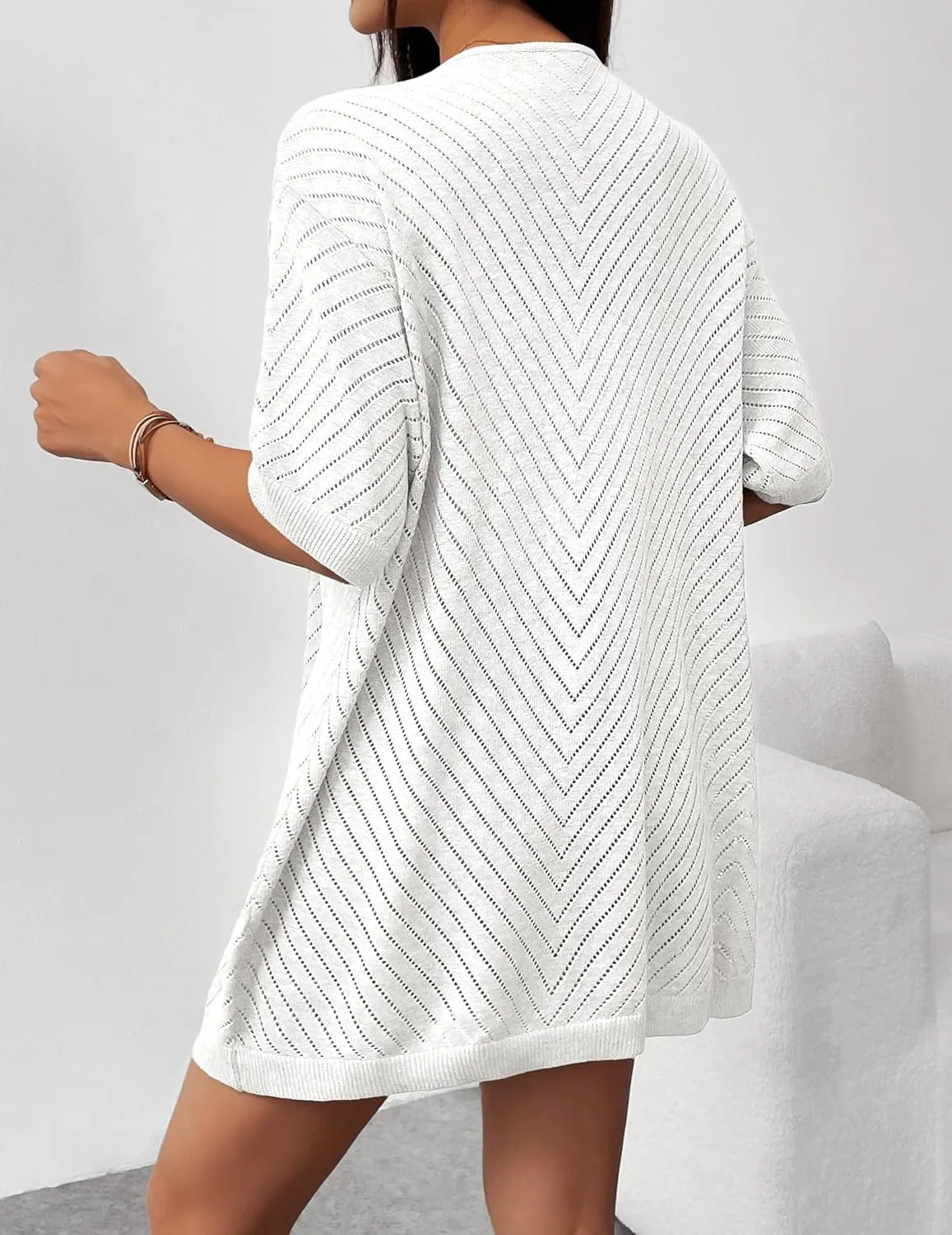Zeagoo Lightweight Summer Cardigan for Women Short Sleeve V Neck Crochet Kimonos Loose Open Front Hollow Out Cover Ups