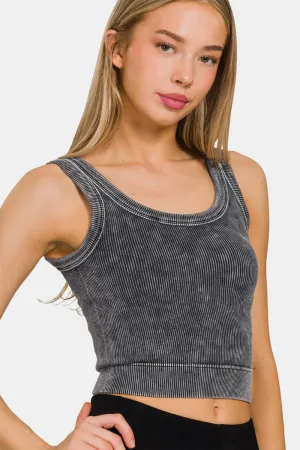 Zenana Washed Scoop Neck Wide Strap Tank