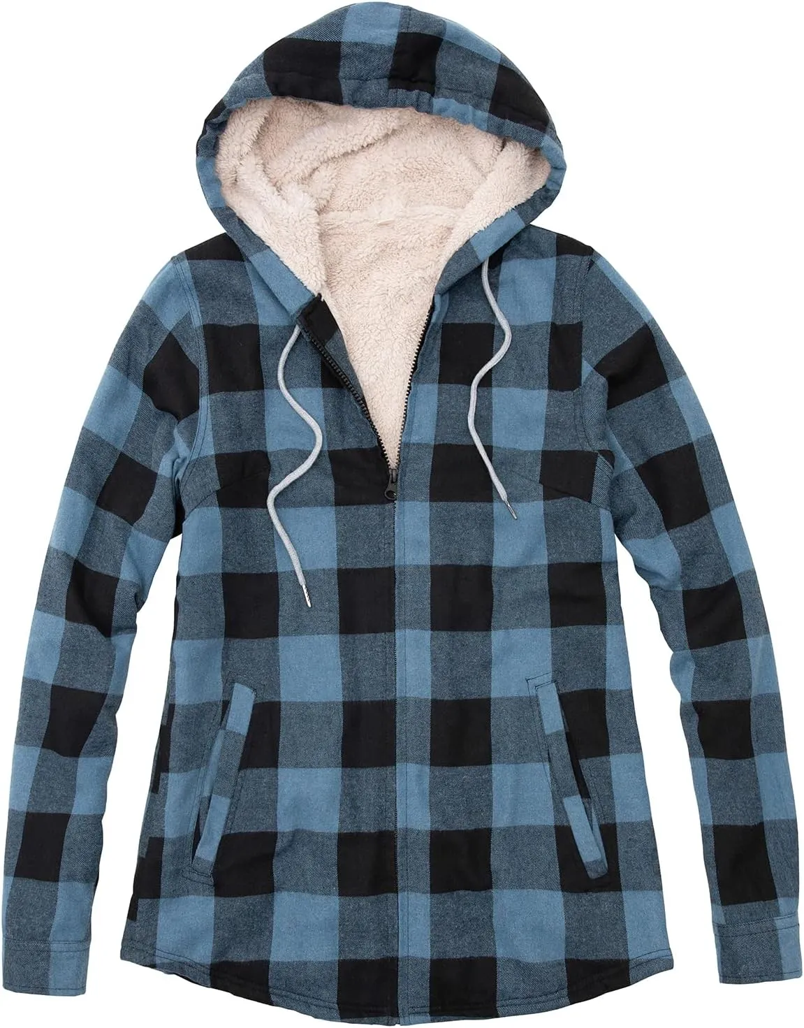 ZENTHACE Womens Sherpa Lined Flannel Jacket Full Zip Up Hooded Flannel Plaid Shirt Jacket with Side Pockets
