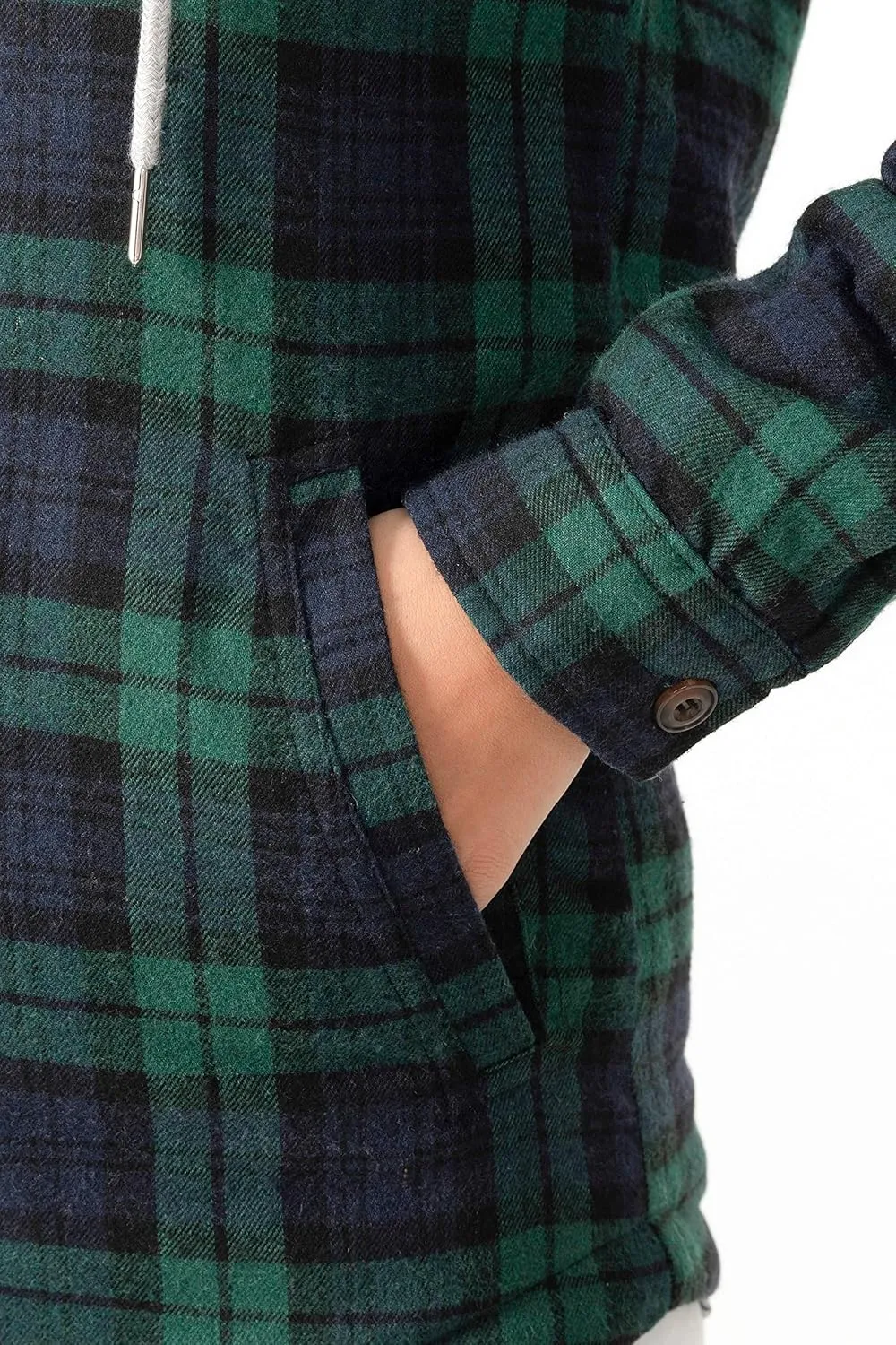 ZENTHACE Womens Sherpa Lined Flannel Jacket Full Zip Up Hooded Flannel Plaid Shirt Jacket with Side Pockets