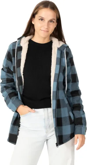 ZENTHACE Womens Sherpa Lined Flannel Jacket Full Zip Up Hooded Flannel Plaid Shirt Jacket with Side Pockets