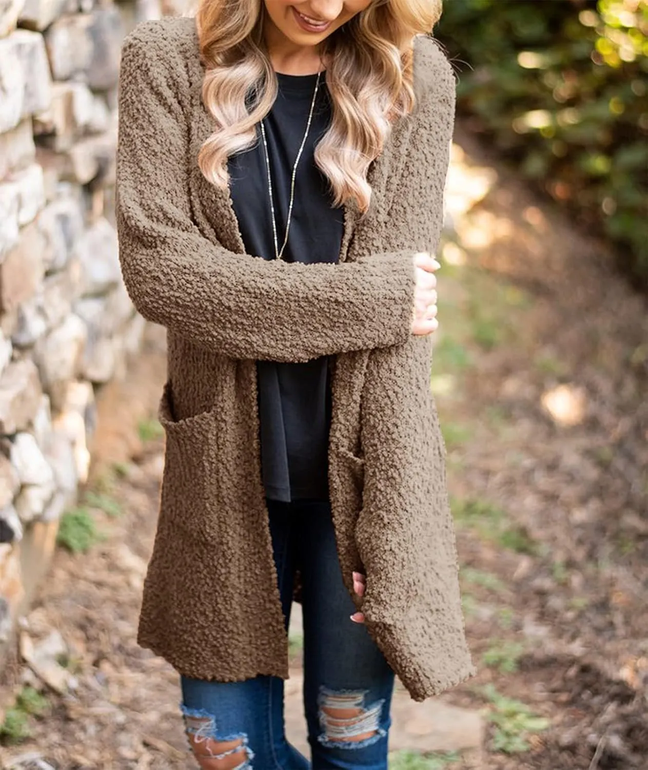 ZESICA Women's Fall Casual Long Sleeve Open Front Soft Chunky Knit Sweater Cardigan Outerwear