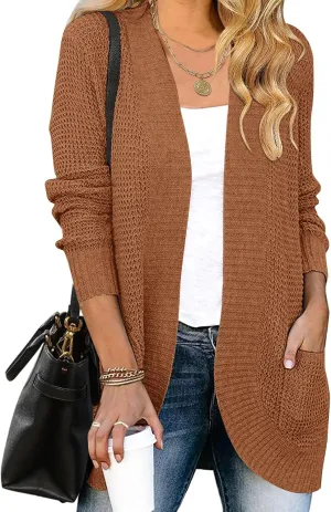 ZESICA Women's Fall Winter Long Sleeve Open Front Casual Lightweight Soft Knit Cardigan Sweater Outerwear