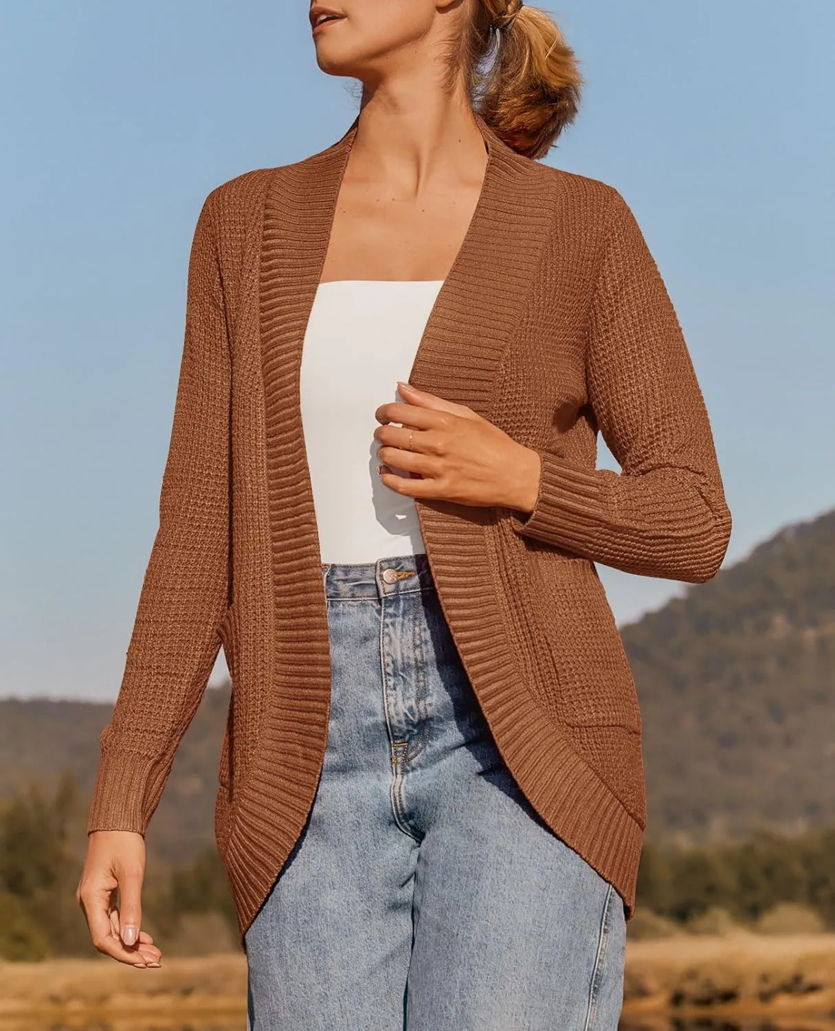 ZESICA Women's Fall Winter Long Sleeve Open Front Casual Lightweight Soft Knit Cardigan Sweater Outerwear