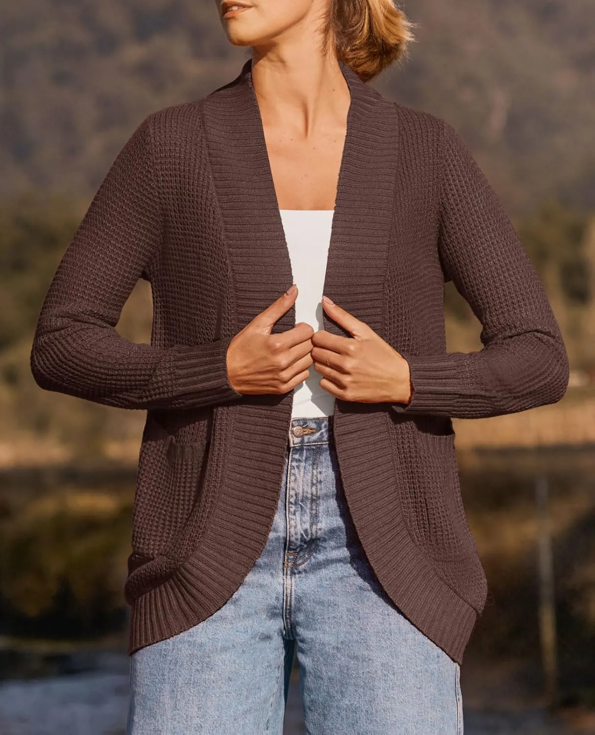 ZESICA Women's Fall Winter Long Sleeve Open Front Casual Lightweight Soft Knit Cardigan Sweater Outerwear
