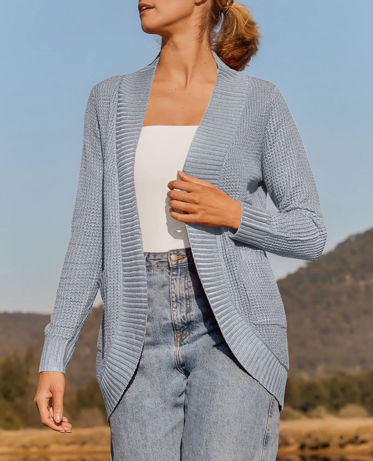ZESICA Women's Fall Winter Long Sleeve Open Front Casual Lightweight Soft Knit Cardigan Sweater Outerwear