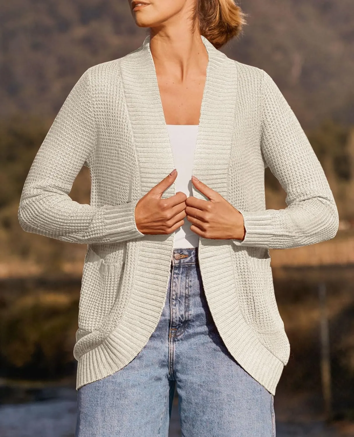 ZESICA Women's Fall Winter Long Sleeve Open Front Casual Lightweight Soft Knit Cardigan Sweater Outerwear