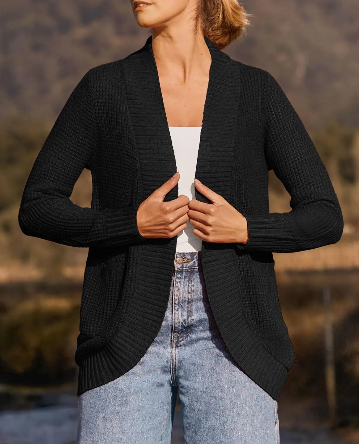ZESICA Women's Fall Winter Long Sleeve Open Front Casual Lightweight Soft Knit Cardigan Sweater Outerwear