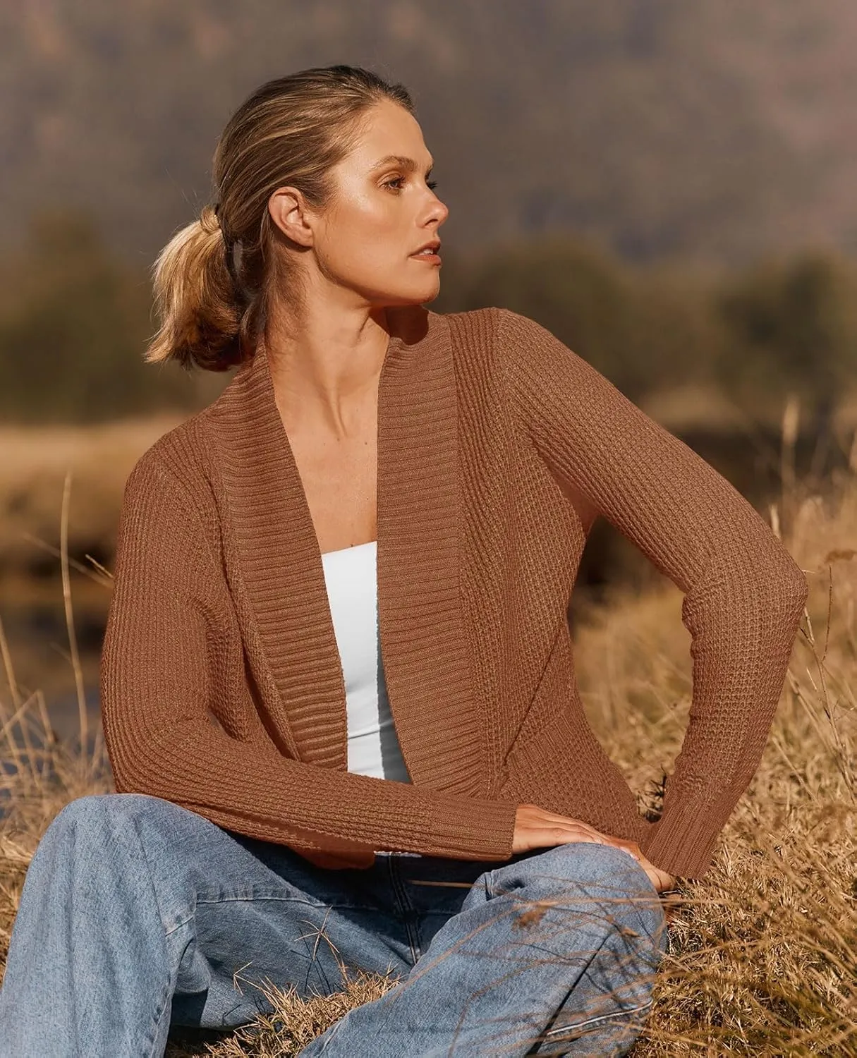 ZESICA Women's Fall Winter Long Sleeve Open Front Casual Lightweight Soft Knit Cardigan Sweater Outerwear